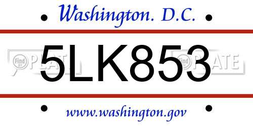 5LK853 District Of Columbia License Plate