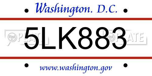 5LK883 District Of Columbia License Plate