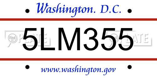 5LM355 District Of Columbia License Plate