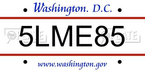 5LME85 District Of Columbia License Plate