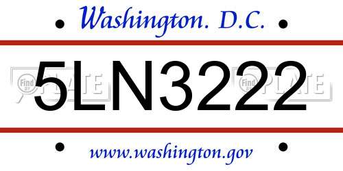 5LN3222 District Of Columbia License Plate