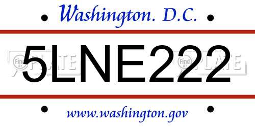 5LNE222 District Of Columbia License Plate