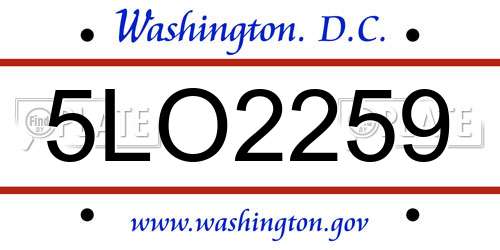 5LO2259 District Of Columbia License Plate