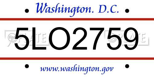 5LO2759 District Of Columbia License Plate