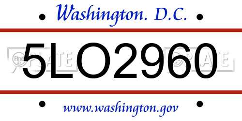 5LO2960 District Of Columbia License Plate