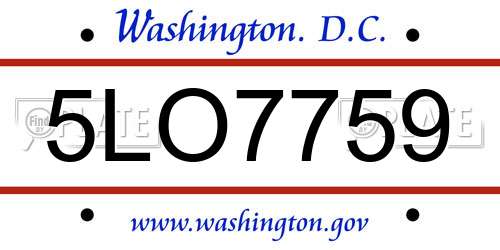 5LO7759 District Of Columbia License Plate