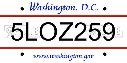 5LOZ259 District Of Columbia License Plate
