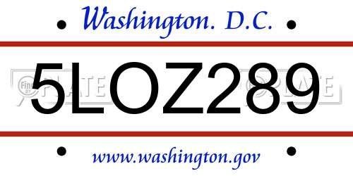 5LOZ289 District Of Columbia License Plate