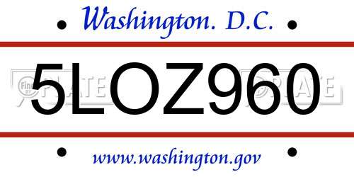 5LOZ960 District Of Columbia License Plate