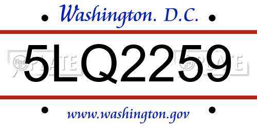 5LQ2259 District Of Columbia License Plate