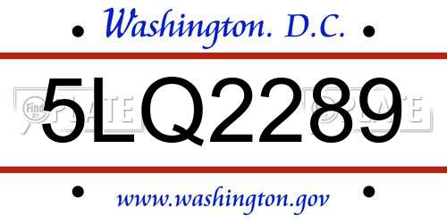 5LQ2289 District Of Columbia License Plate