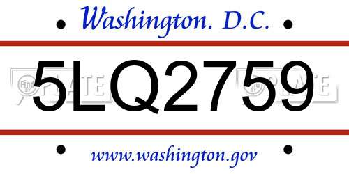 5LQ2759 District Of Columbia License Plate