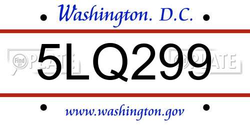 5LQ299 District Of Columbia License Plate