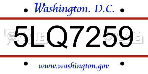 5LQ7259 District Of Columbia License Plate