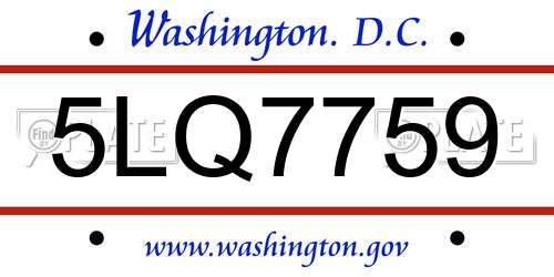 5LQ7759 District Of Columbia License Plate