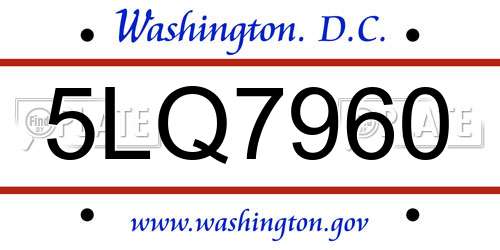 5LQ7960 District Of Columbia License Plate