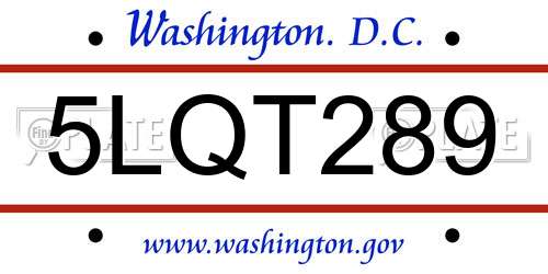 5LQT289 District Of Columbia License Plate