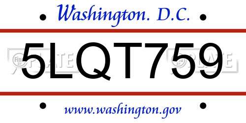 5LQT759 District Of Columbia License Plate