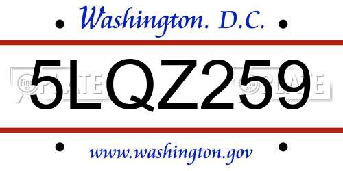 5LQZ259 District Of Columbia License Plate