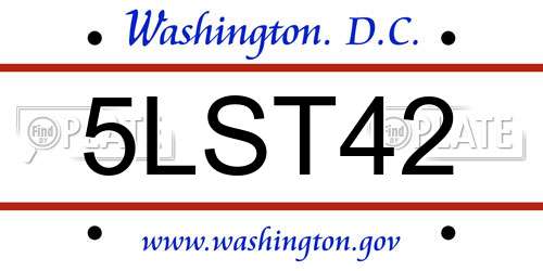 5LST42 District Of Columbia License Plate