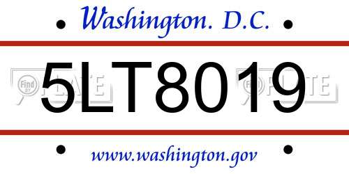 5LT8019 District Of Columbia License Plate