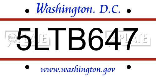 5LTB647 District Of Columbia License Plate