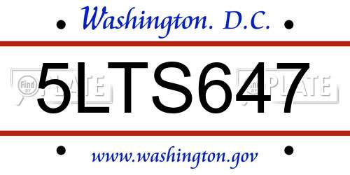 5LTS647 District Of Columbia License Plate