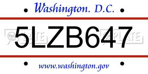 5LZB647 District Of Columbia License Plate