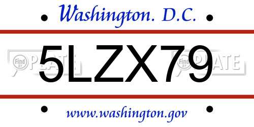 5LZX79 District Of Columbia License Plate