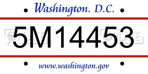 5M14453 District Of Columbia License Plate