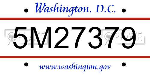 5M27379 District Of Columbia License Plate