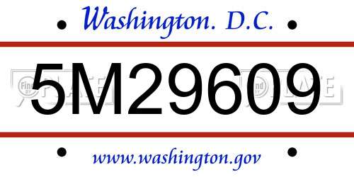 5M29609 District Of Columbia License Plate