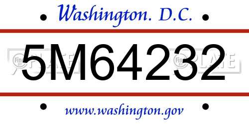 5M64232 District Of Columbia License Plate
