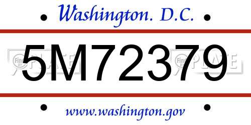 5M72379 District Of Columbia License Plate