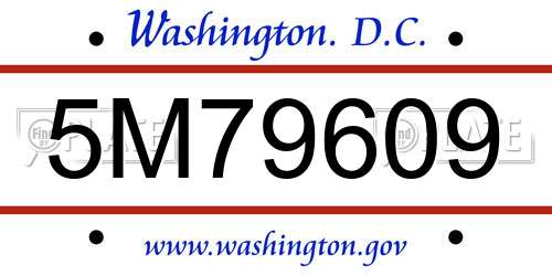 5M79609 District Of Columbia License Plate