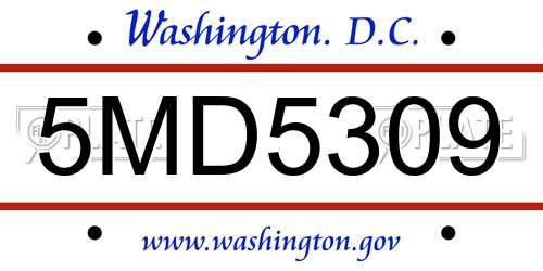 5MD5309 District Of Columbia License Plate
