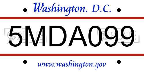 5MDA099 District Of Columbia License Plate