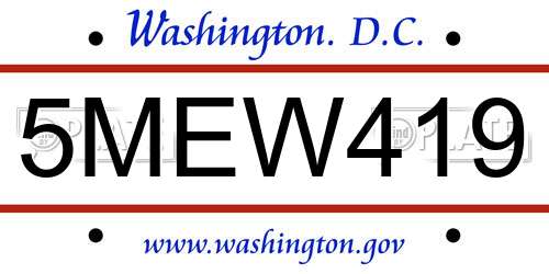 5MEW419 District Of Columbia License Plate