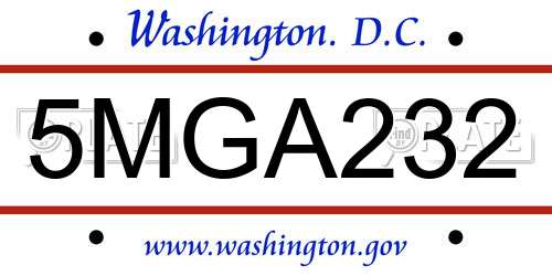 5MGA232 District Of Columbia License Plate