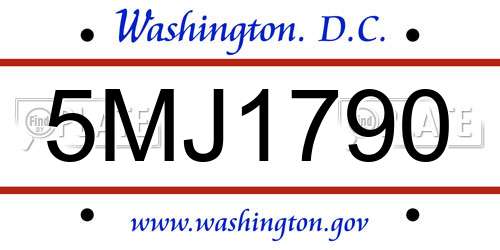5MJ1790 District Of Columbia License Plate