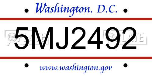 5MJ2492 District Of Columbia License Plate