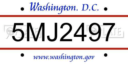 5MJ2497 District Of Columbia License Plate