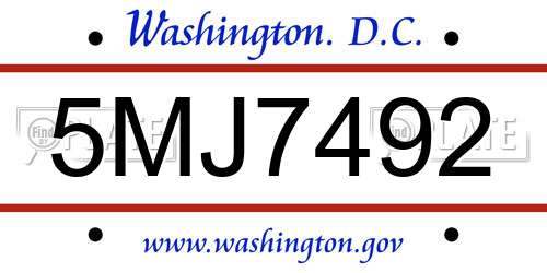 5MJ7492 District Of Columbia License Plate