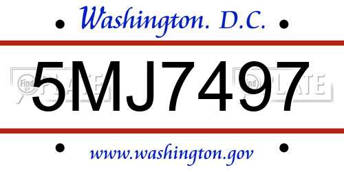 5MJ7497 District Of Columbia License Plate