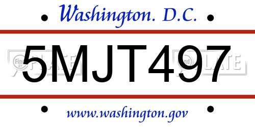 5MJT497 District Of Columbia License Plate