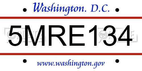 5MRE134 District Of Columbia License Plate