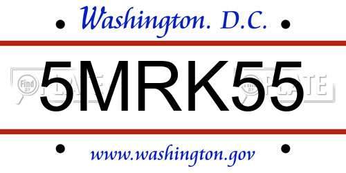 5MRK55 District Of Columbia License Plate