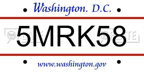 5MRK58 District Of Columbia License Plate