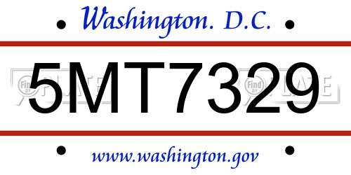 5MT7329 District Of Columbia License Plate