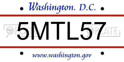 5MTL57 District Of Columbia License Plate